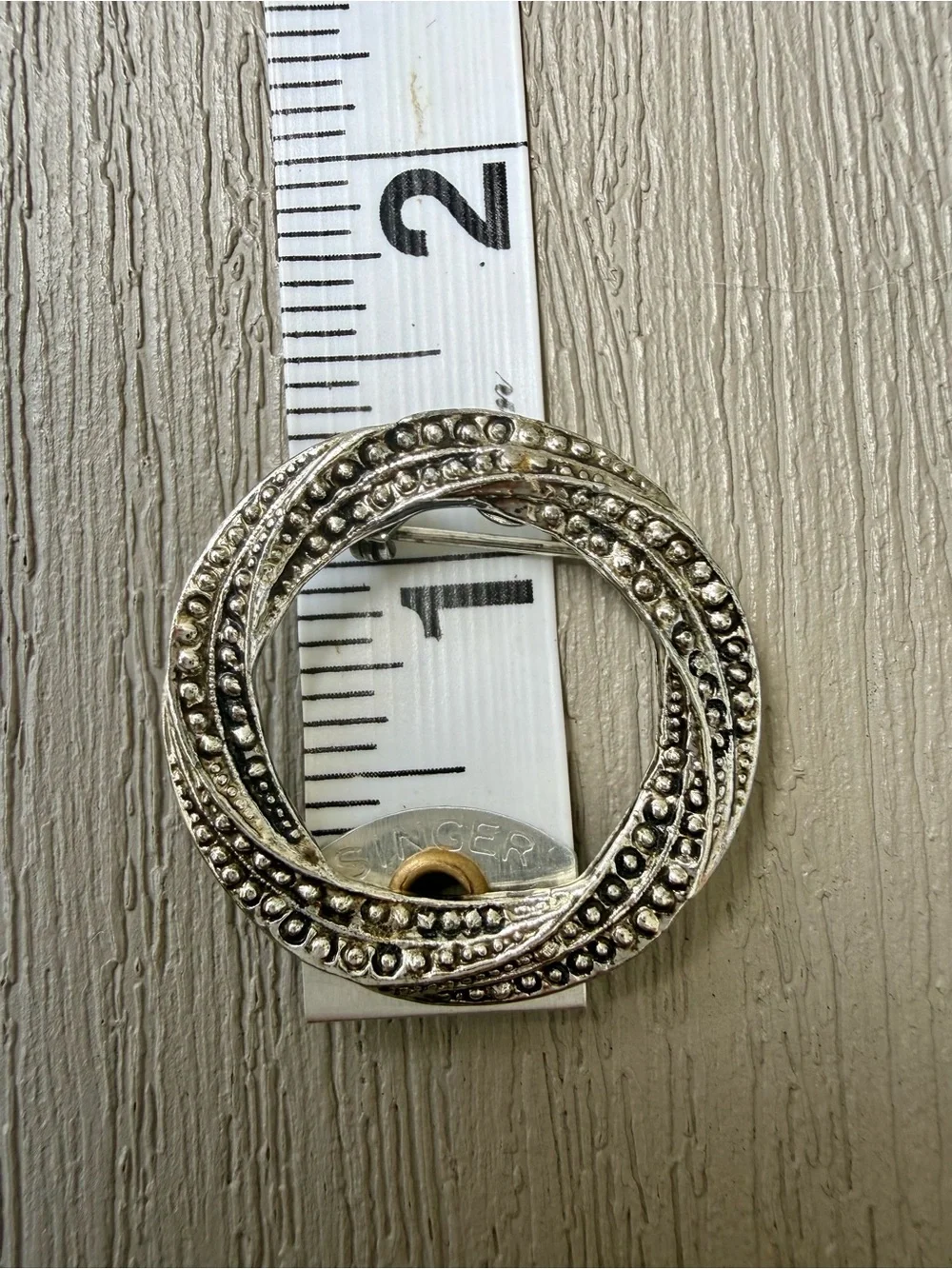 Vintage Silver Tone Interwoven Circle Brooch Textured Pin